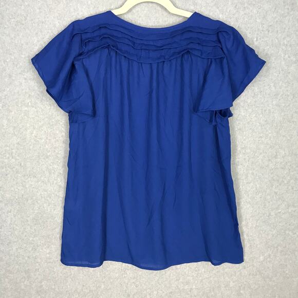 Max Studio Blouse Womens Small Blue Ruffle Office Church Flowy Top Loose Twee - Picture 9 of 11